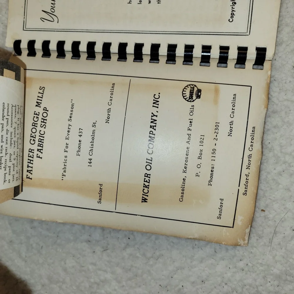 Vintage 1951 Your Household Guide Sanford NC Spiral‎ Cookbook Local Ads Ephemera